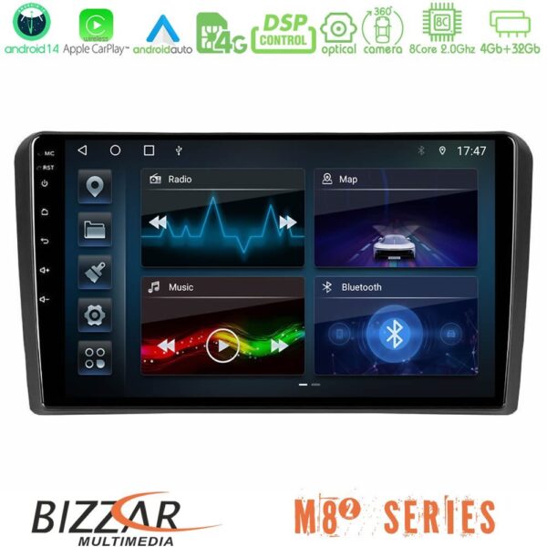 Bizzar M8² Series 8Core Android14 4+32GB Audi A3 8P Navigation Multimedia Tablet 9" Με Carplay & Android Auto
