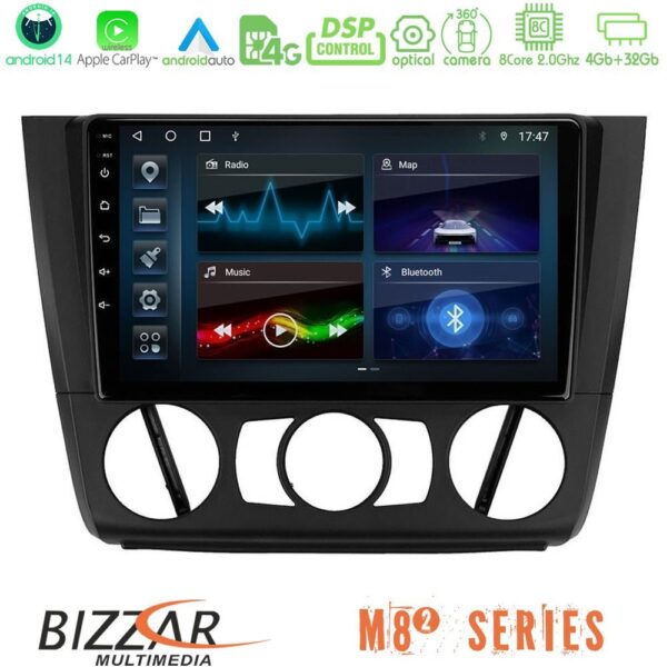 Bizzar M8² Series 8Core Android14 4+32GB BMW 1Series E81/E82/E87/E88 (MANUAL A/C) Navigation Multimedia Tablet 9" Με Carplay & Android Auto