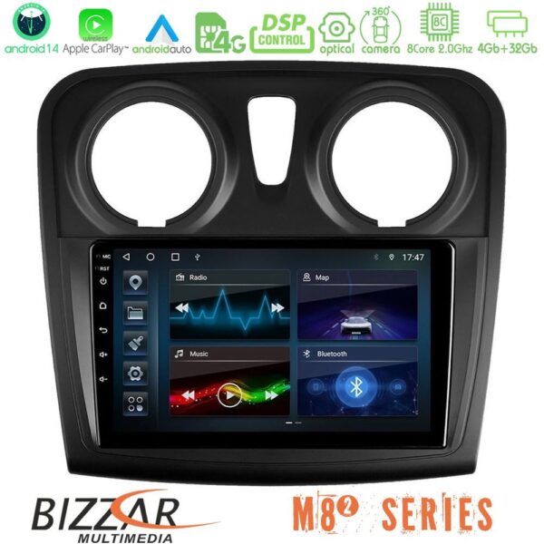Bizzar M8² Series 8Core Android14 4+32GB Dacia Dokker 2014-2021 Navigation Multimedia Tablet 9" Με Carplay & Android Auto