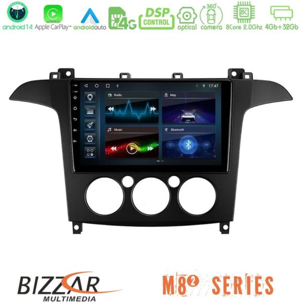 Bizzar M8² Series 8Core Android14 4+32GB Ford S-Max 2006-2008 (manual A/C) Navigation Multimedia Tablet 9" Με Carplay & Android Auto