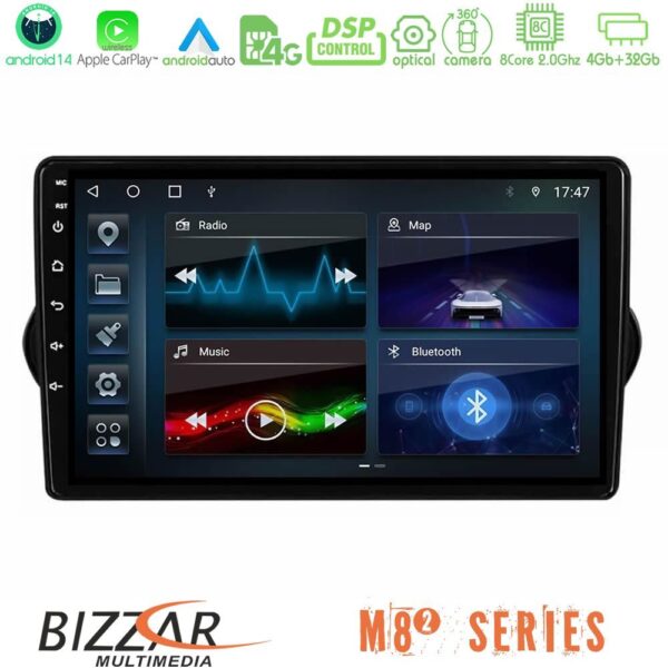 Bizzar M8² Series 8Core Android14 4+32GB Fiat Tipo 2015-2022 (Sedan) Navigation Multimedia Tablet 9" Με Carplay & Android Auto