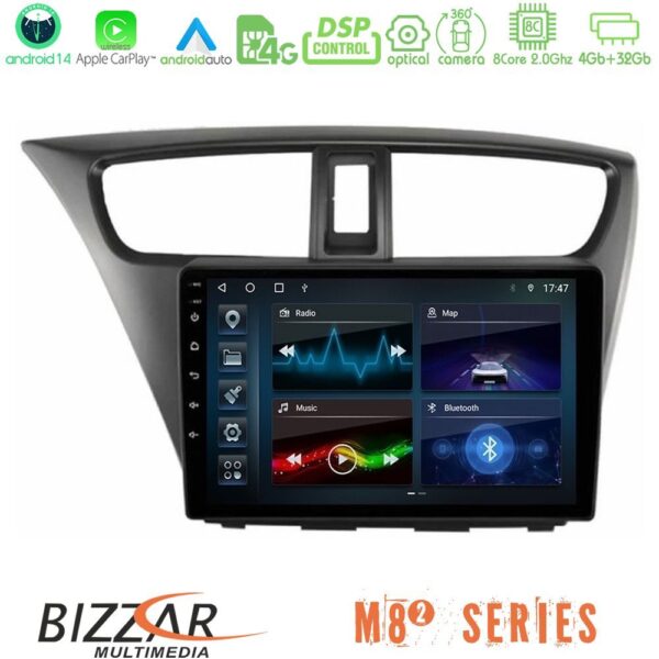 Bizzar M8² Series 8Core Android14 4+32GB Honda Civic Hatchback 2012-2015 Navigation Multimedia Tablet 9" Με Carplay & Android Auto