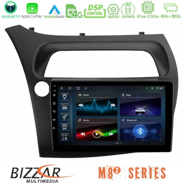Bizzar M8² Series 8Core Android14 4+32GB Honda Civic Hatchback 2006-2011 Navigation Multimedia Tablet 9" Με Carplay & Android Auto