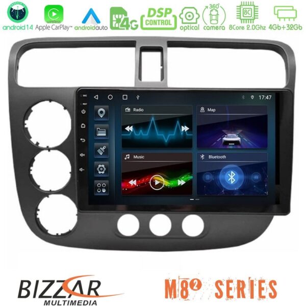 Bizzar M8² Series 8Core Android14 4+32GB Honda Civic 2001-2005 Navigation Multimedia Tablet 9" Με Carplay & Android Auto