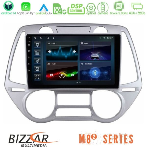 Bizzar M8² Series 8Core Android14 4+32GB Hyundai i20 2009-2012 Auto A/C Navigation Multimedia Tablet 9" Με Carplay & Android Auto