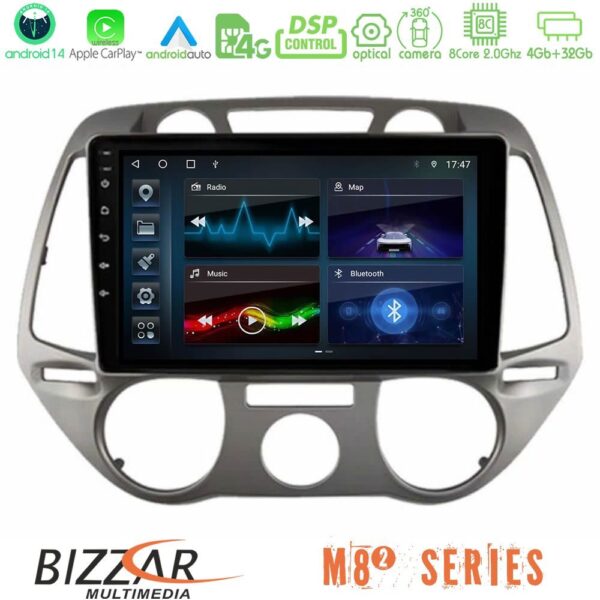 Bizzar M8² Series 8Core Android14 4+32GB Hyundai i20 2009-2012 Manual A/C Navigation Multimedia Tablet 9" Με Carplay & Android Auto