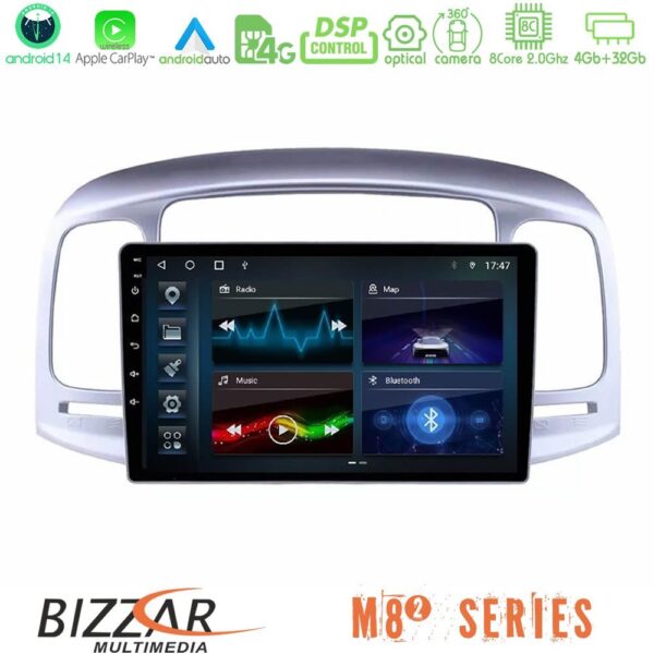 Bizzar M8² Series 8Core Android14 4+32GB Hyundai Accent 2006-2011 Navigation Multimedia Tablet 9" Με Carplay & Android Auto