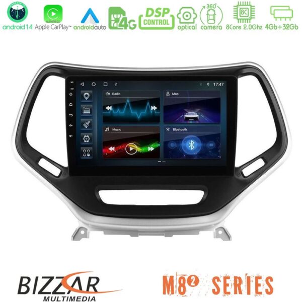 Bizzar M8² Series 8Core Android14 4+32GB Jeep Cherokee 2014-2019 Navigation Multimedia Tablet 9" (Ασημί Χρώμα) Με Carplay & Android Auto
