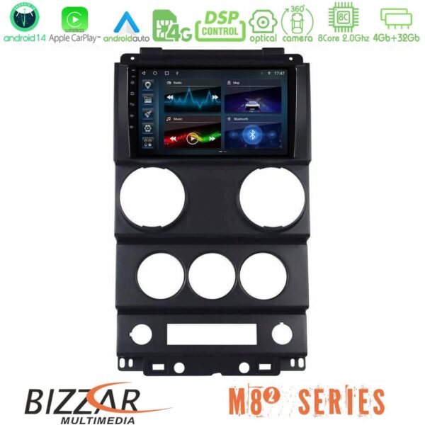 Bizzar M8² Series 8Core Android14 4+32GB Jeep Wrangler 2Door 2008-2010 Navigation Multimedia Tablet 9" Με Carplay & Android Auto