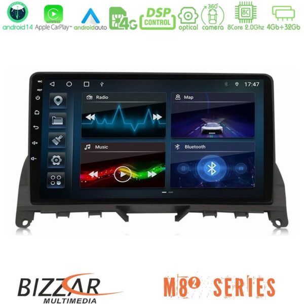 Bizzar M8² Series 8Core Android14 4+32GB Mercedes C Class W204 Navigation Multimedia Tablet 9" Με Carplay & Android Auto