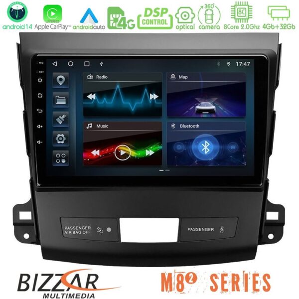 Bizzar M8² Series 8Core Android14 4+32GB Mitsubishi Outlander/Citroen C-Crosser/Peugeot 4007 Navigation Multimedia Tablet 9" Με Carplay & Android Auto