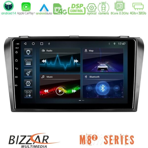 Bizzar M8² Series 8Core Android14 4+32GB Mazda 3 2004-2009 Navigation Multimedia Tablet 9" Με Carplay & Android Auto