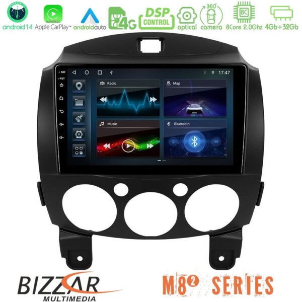 Bizzar M8² Series 8Core Android14 4+32GB Mazda 2 2008-2014 Navigation Multimedia Tablet 9" Με Carplay & Android Auto
