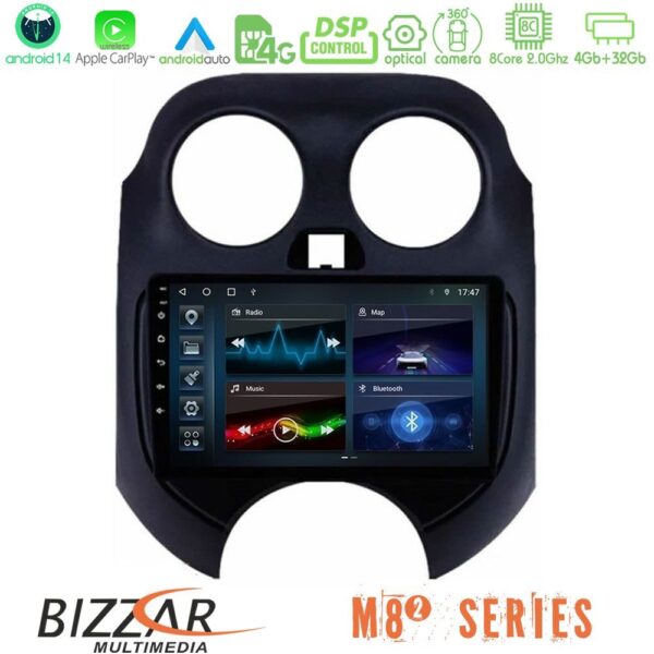 Bizzar M8² Series 8Core Android14 4+32GB Nissan Micra 2011-2014 Navigation Multimedia Tablet 9" Με Carplay & Android Auto