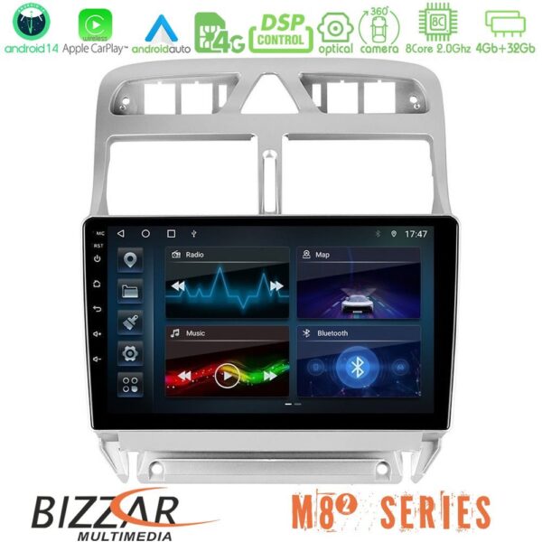 Bizzar M8² Series 8Core Android14 4+32GB Peugeot 307 2002-2008 Navigation Multimedia Tablet 9" Με Carplay & Android Auto