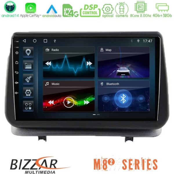Bizzar M8² Series 8Core Android14 4+32GB Renault Clio 2005-2012 Navigation Multimedia Tablet 9" Με Carplay & Android Auto