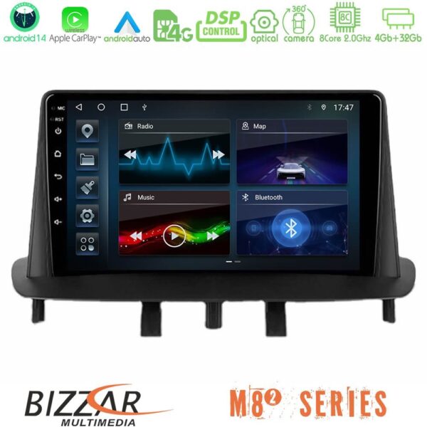 Bizzar M8² Series 8Core Android14 4+32GB Renault Megane 3 2009-2013 Navigation Multimedia Tablet 9" Με Carplay & Android Auto