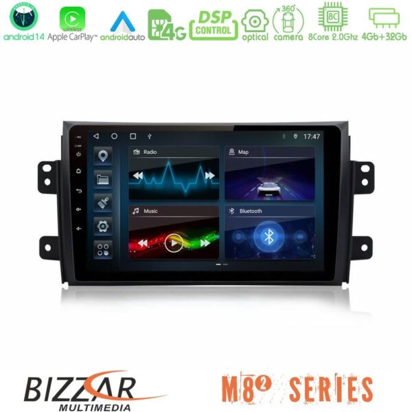 Bizzar M8² Series 8Core Android14 4+32GB Suzuki SX4 2006-2014 Fiat Sedici 2006-2014 Navigation Multimedia Tablet 9" Με Carplay & Android Auto