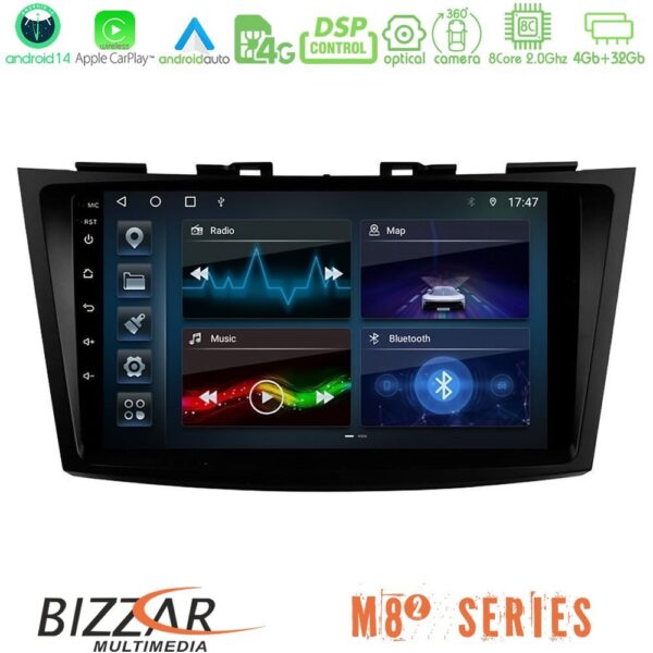 Bizzar M8² Series 8Core Android14 4+32GB Suzuki Swift 2011-2016 Navigation Multimedia Tablet 9" Με Carplay & Android Auto