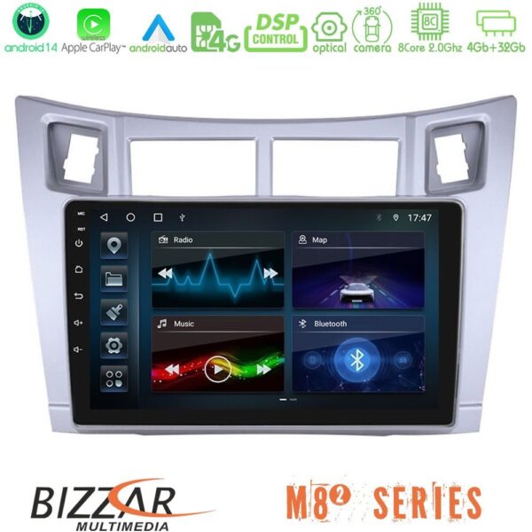 Bizzar M8² Series 8Core Android14 4+32GB Toyota Yaris Navigation Multimedia Tablet 9" (Ασημί Χρώμα) Με Carplay & Android Auto