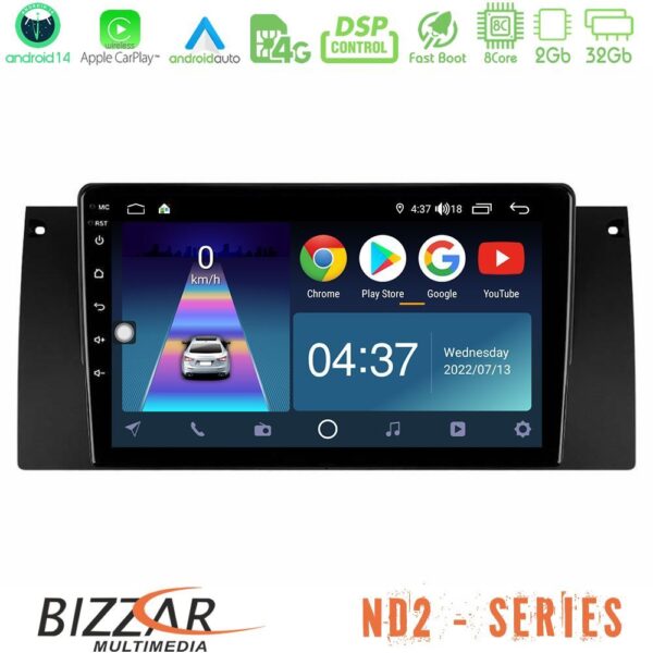 Bizzar ND2 Series 8Core Android14 2+32GB BMW 5 Series (E39) / X5 (E53) Navigation Multimedia Tablet 9" Με Carplay & Android Auto