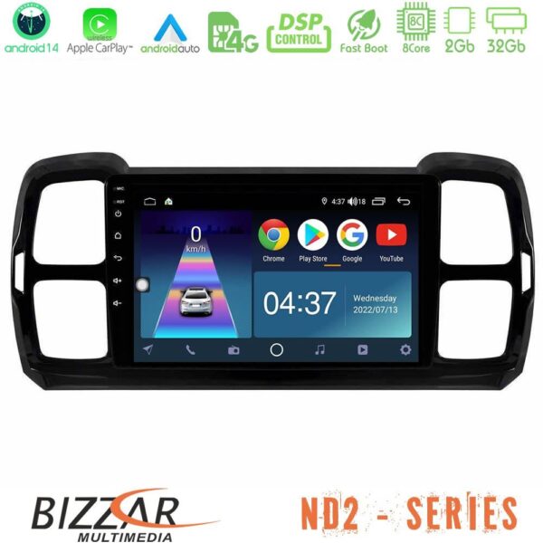 Bizzar ND2 Series 8Core Android14 2+32GB Citroen DS5 Aircross 2017-2021 Navigation Multimedia Tablet 9″ Με Carplay & Android Auto