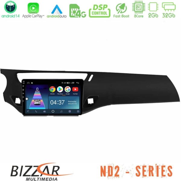 Bizzar ND2 Series 8Core Android14 2+32GB Citroen C3 2009-2016 Navigation Multimedia Tablet 9" Με Carplay & Android Auto (Μαύρο γυαλιστερό)