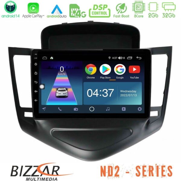 Bizzar ND2 Series 8Core Android14 2+32GB Chevrolet Cruze 2009-2012 Navigation Multimedia Tablet 9" Με Carplay & Android Auto (Μαύρο)
