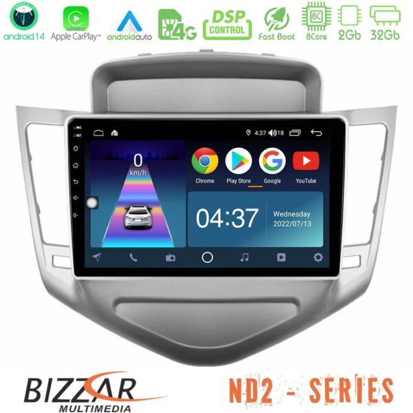 Bizzar ND2 Series 8Core Android14 2+32GB Chevrolet Cruze 2009-2012 Navigation Multimedia Tablet 9" Με Carplay & Android Auto