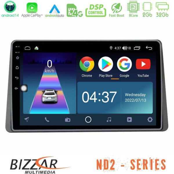 Bizzar ND2 Series 8Core Android14 2+32GB Dacia Duster 2019-> Navigation Multimedia Tablet 9" Με Carplay & Android Auto