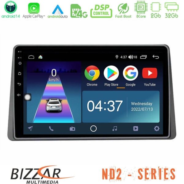 Bizzar ND2 Series 8Core Android14 2+32GB Renault Arkana 2019-> Navigation Multimedia Tablet 9″ Με Carplay & Android Auto