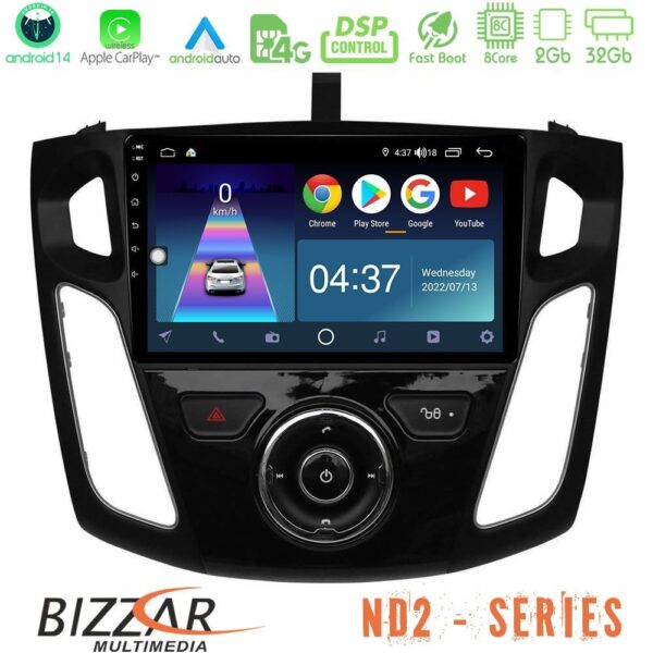 Bizzar ND2 Series 8Core Android14 2+32GB Ford Focus 2012-2018 Navigation Multimedia Tablet 9" Με Carplay & Android Auto