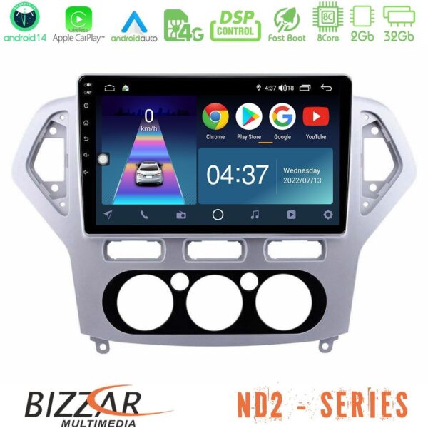 Bizzar ND2 Series 8Core Android14 2+32GB Ford Mondeo 2007-2010 Manual A/C Navigation Multimedia Tablet 10" Με Carplay & Android Auto