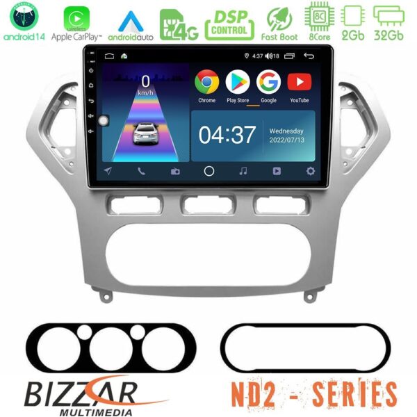 Bizzar ND2 Series 8Core Android14 2+32GB Ford Mondeo 2007-2010 AUTO A/C Navigation Multimedia Tablet 9" Με Carplay & Android Auto