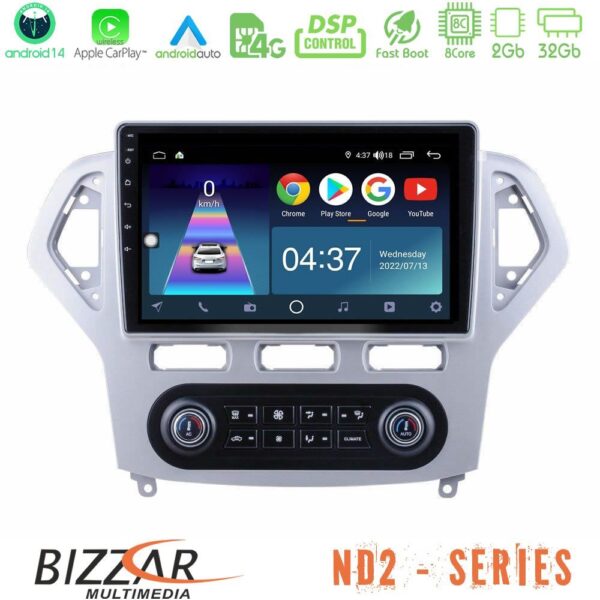 Bizzar ND2 Series 8Core Android14 2+32GB Ford Mondeo 2007-2011 (Auto A/C) Navigation Multimedia Tablet 9" Με Carplay & Android Auto