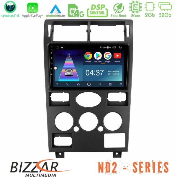Bizzar ND2 Series 8Core Android14 2+32GB Ford Mondeo 2001-2004 Navigation Multimedia Tablet 9" Με Carplay & Android Auto