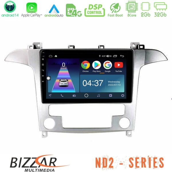 Bizzar ND2 Series 8Core Android14 2+32GB Ford S-Max 2006-2012 Navigation Multimedia Tablet 9″ Με Carplay & Android Auto