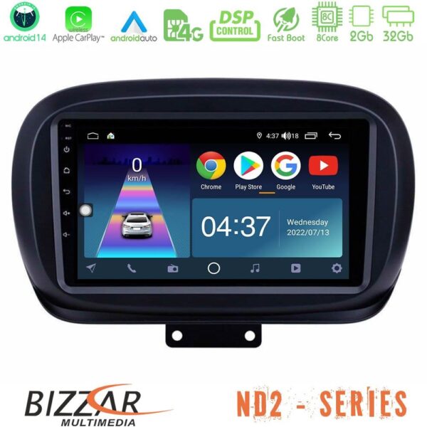 Bizzar ND2 Series 8Core Android14 2+32GB Fiat 500X Navigation Multimedia Tablet 9" Με Carplay & Android Auto