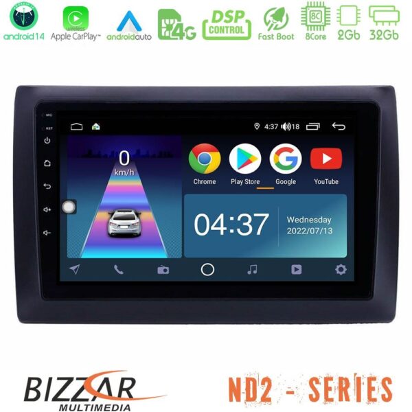 Bizzar ND2 Series 8Core Android14 2+32GB Fiat Stilo Navigation Multimedia Tablet 9" Με Carplay & Android Auto
