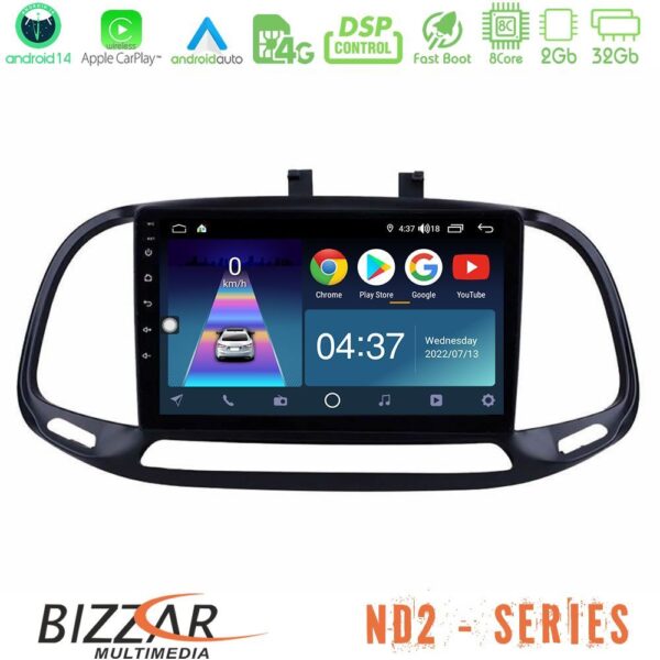 Bizzar ND2 Series 8Core Android14 2+32GB Fiat Doblo 2015-2022 Navigation Multimedia Tablet 9" Με Carplay & Android Auto