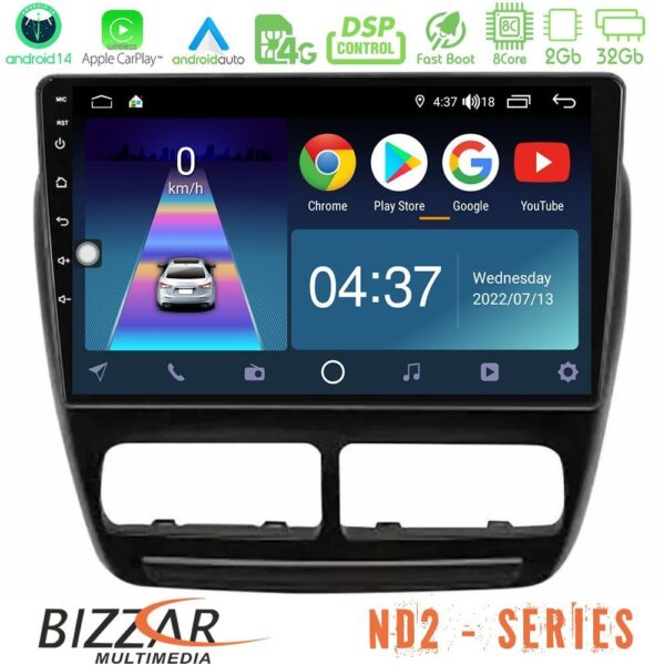 Bizzar ND2 Series 8Core Android14 2+32GB Fiat Doblo / Opel Combo 2010-2014 Navigation Multimedia Tablet 9" Με Carplay & Android Auto