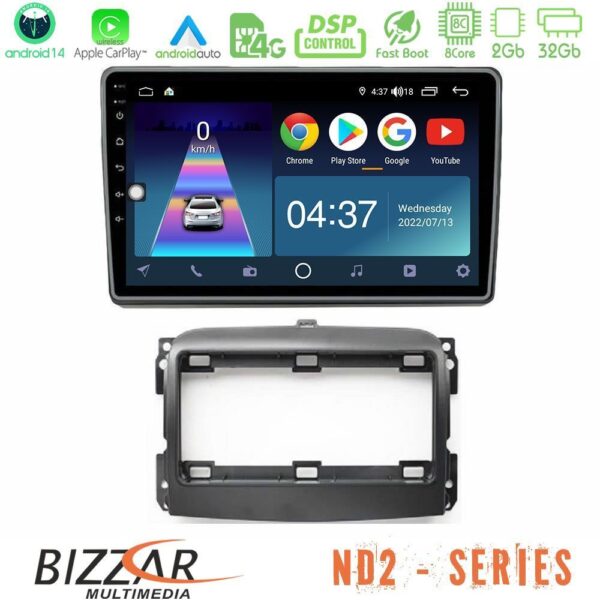 Bizzar ND2 Series 8Core Android14 2+32GB Fiat 500L Navigation Multimedia Tablet 10" Με Carplay & Android Auto