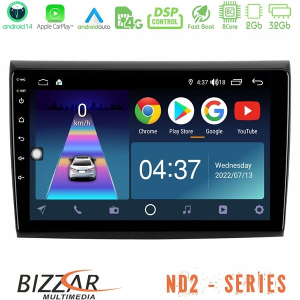Bizzar ND2 Series 8Core Android14 2+32GB Fiat Bravo Navigation Multimedia Tablet 9" Με Carplay & Android Auto