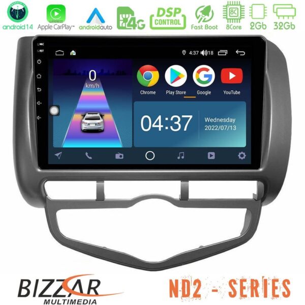Bizzar ND2 Series 8Core Android14 2+32GB Honda Jazz 2002-2008 (Auto A/C) Navigation Multimedia Tablet 9" Με Carplay & Android Auto