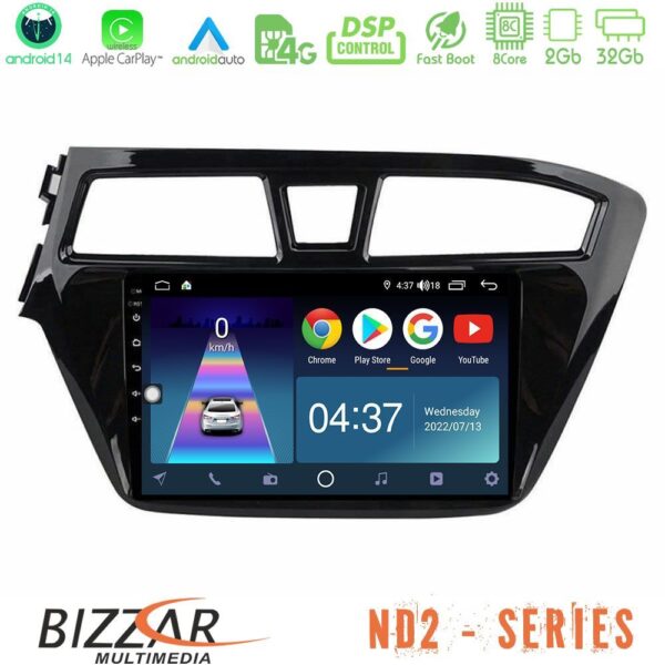 Bizzar ND2 Series 8Core Android14 2+32GB Hyundai i20 2014-2018 Navigation Multimedia Tablet 9" Με Carplay & Android Auto