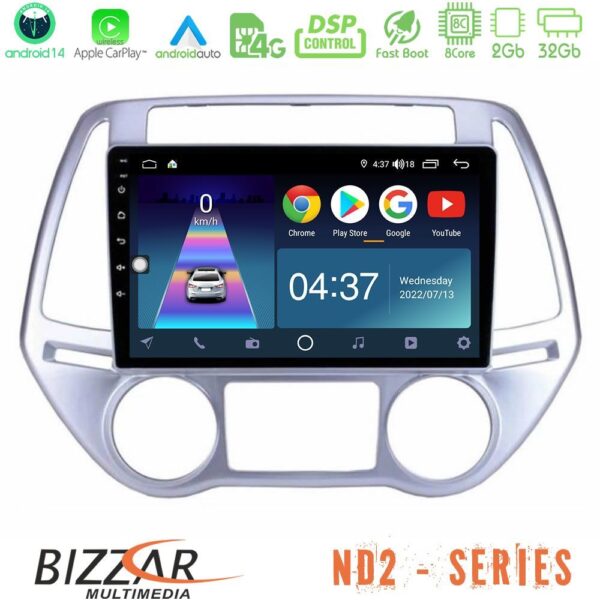 Bizzar ND2 Series 8Core Android14 2+32GB Hyundai i20 2012-2014 Navigation Multimedia Tablet 9" Με Carplay & Android Auto