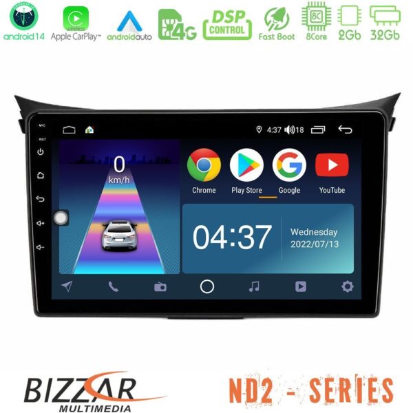 Bizzar ND2 Series 8Core Android14 2+32GB Hyundai i30 2012-2017 Navigation Multimedia Tablet 9" Με Carplay & Android Auto