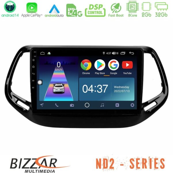 Bizzar ND2 Series 8Core Android14 2+32GB Jeep Compass 2017> Navigation Multimedia Tablet 10" Με Carplay & Android Auto