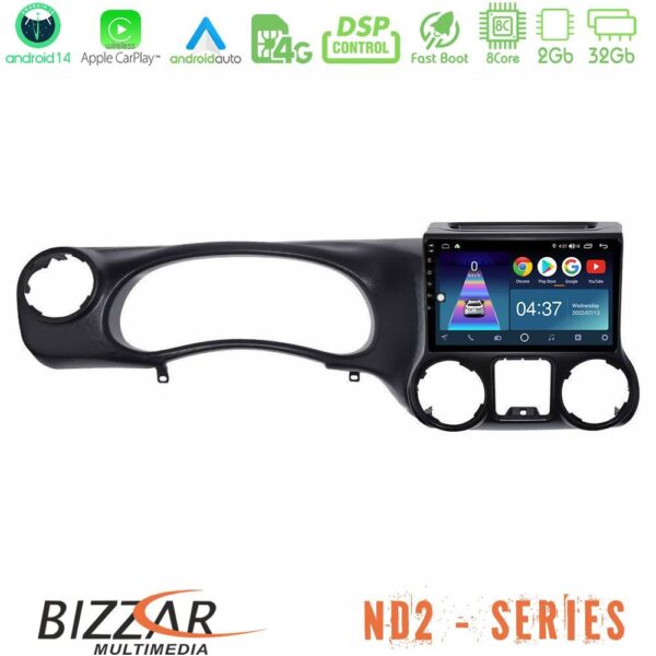 Bizzar ND2 Series 8Core Android14 2+32GB Jeep Wrangler 2011-2014 Navigation Multimedia Tablet 9" Με Carplay & Android Auto