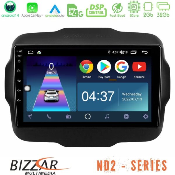 Bizzar ND2 Series 8Core Android14 2+32GB Jeep Renegade 2015-2019 Navigation Multimedia Tablet 9" Με Carplay & Android Auto